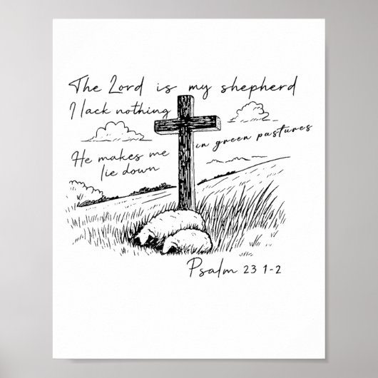 The Lord Is My Shepherd Psalm 23 Cross Meadow Poster (Voorkant)