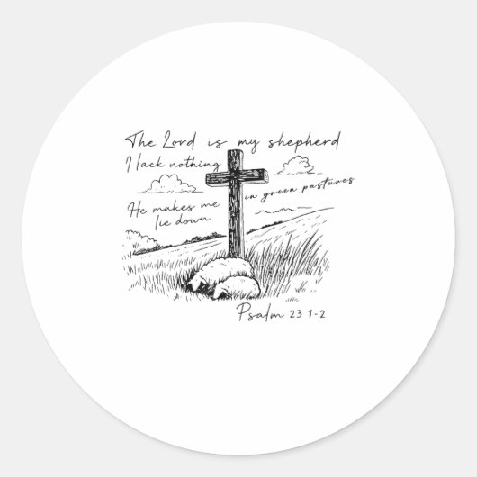 The Lord Is My Shepherd Psalm 23 Cross Meadow  Ronde Sticker (Voorkant)