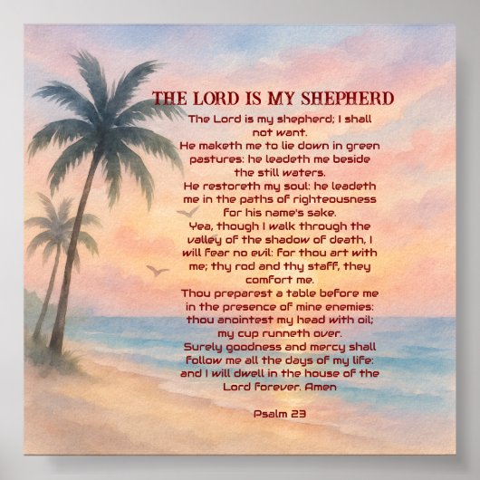 The Lord Is My Shepherd Psalm 23 Sunset Beach  Poster (Voorkant)