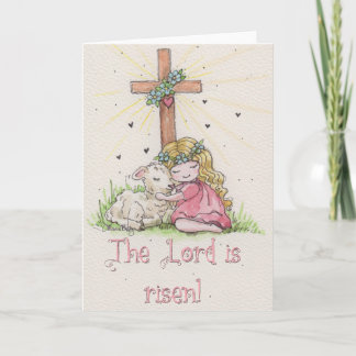 The Lord is Risen Little Girl and Lamb Kaart