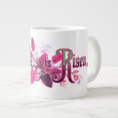 The Lord is Risen  paaskunst Magenta Pink Grote Koffiekop (Voorkant rechts)