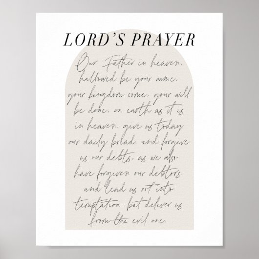 The Lord's Prayer Minimal Boho Beige Arch Script Poster (Voorkant)