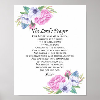 The Lord's Prayer Pink Floral, van Matthew 6:9-13 Poster