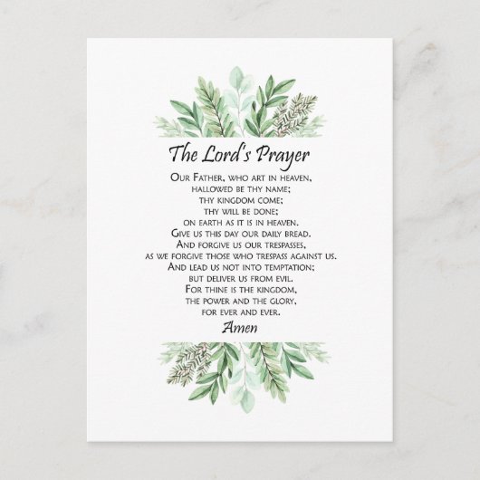 The Lord's Prayer with Greenery ~ Matthew 6:9-13 Briefkaart (Voorkant)