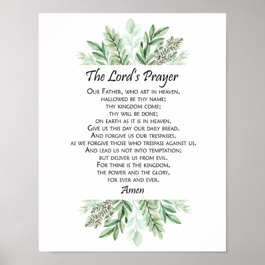 The Lord's Prayer with Greenery ~ Matthew 6:9-13 Poster (Voorkant)