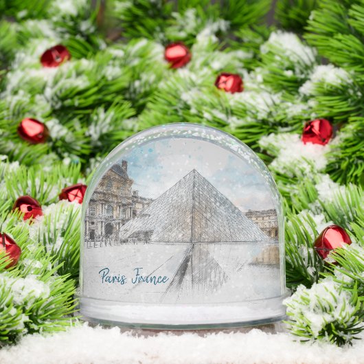 The Louvre Paris Snow Globe – Vintage Retro Travel Sneeuwbol (Kerstmis)