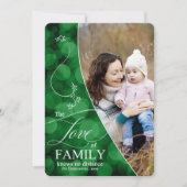 The Love Family Green Bokeh kerstfoto Hol Feestdagenkaart (Voorkant)