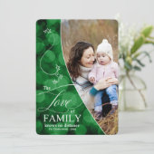 The Love Family Green Bokeh kerstfoto Hol Feestdagenkaart (Staand voorkant)
