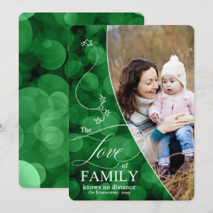 The Love Family Green Bokeh kerstfoto Hol Feestdagenkaart