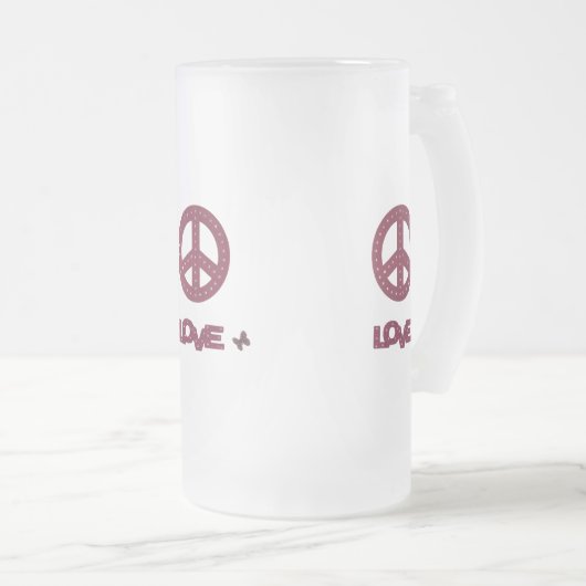 The Love & Peace design frosted glass mug Matglas Bierpul (Voorkant rechts)