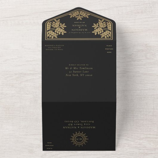 The Lovers Black Gold Tarot Kaart Wedding Invite (Buitenkant)