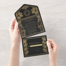 The Lovers Black Gold Tarot Kaart Wedding Invite