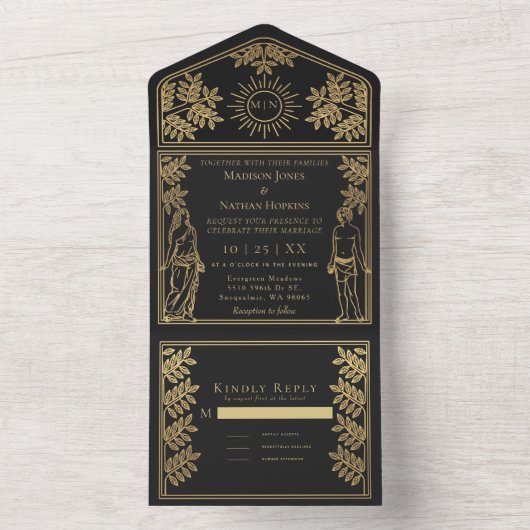 The Lovers Black Gold Tarot Kaart Wedding Invite (Binnen)