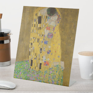 The Lovers Kissingembrace by Gustav Klimt Reclamebord Met Voetstuk