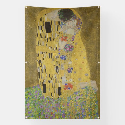 The Lovers Kissingembrace by Gustav Klimt Spandoek (Verticaal)