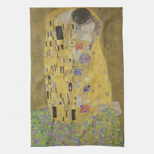 The Lovers Kissingembrace by Gustav Klimt Theedoek (Verticaal)