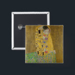 The Lovers Kissingembrace by Gustav Klimt Vierkante Button 5,1 Cm<br><div class="desc">Het zonlicht schittert door de wervelende gouden omhelzing die de geliefden omringt in Gustav Klimts meesterwerk, The Kiss. De scène is een paradox van intimiteit en isolatie. Het paar staat op een afgrond, een veld van kleurrijke bloemen aan hun voeten, maar ze zijn zich niet bewust van de wereld om...</div>