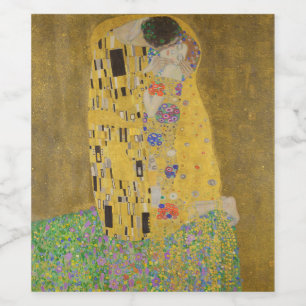 The Lovers Kissingembrace by Gustav Klimt Wijn Etiket