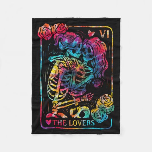 The Lovers Tarot Card Gothic Occult Kissing Skelet Fleece Deken (Voorkant)