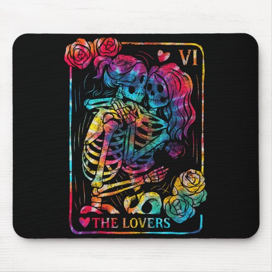 The Lovers Tarot Card Gothic Occult Kissing Skelet Muismat (Voorkant)