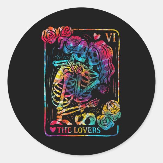 The Lovers Tarot Card Gothic Occult Kissing Skelet Ronde Sticker (Voorkant)
