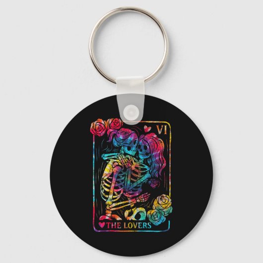 The Lovers Tarot Card Gothic Occult Kissing Skelet Sleutelhanger (Voorkant)