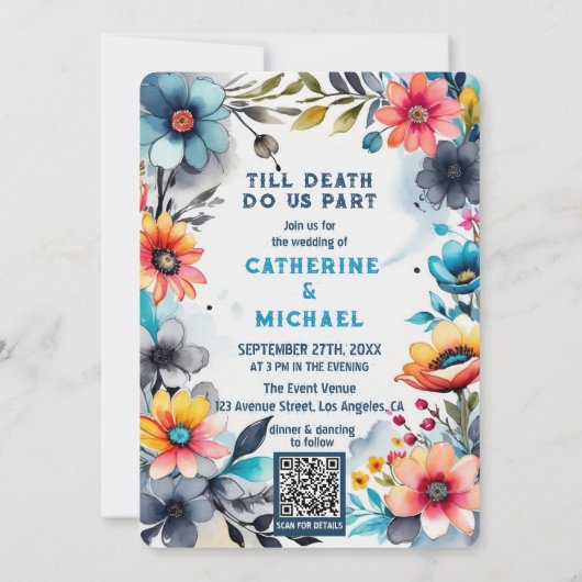 The Lovers Tarot Floral Gothic Wedding QR-code Kaart (Achterkant)