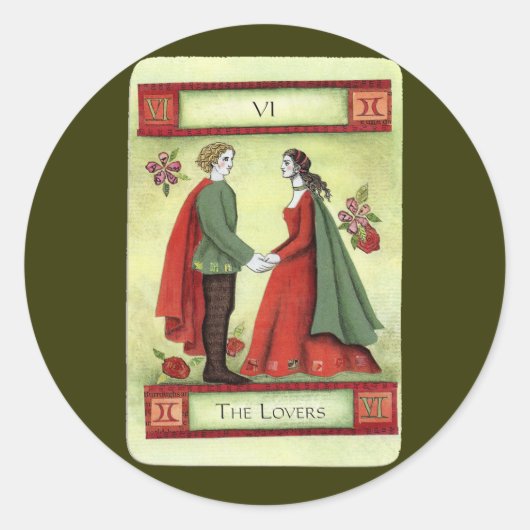 "The Lovers" tarotkaart Ronde Sticker (Voorkant)