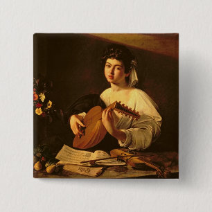 The Lute Player, c.1595 Vierkante Button 5,1 Cm