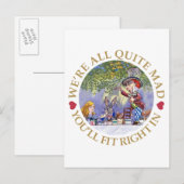 The Mad Hatter's Tea Party - "We zijn allemaal beh Uitnodiging Briefkaart (Voorkant / Achterkant)