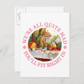 The Mad Hatter's Tea Party - "We zijn allemaal beh Uitnodiging Briefkaart (Voorkant / Achterkant)