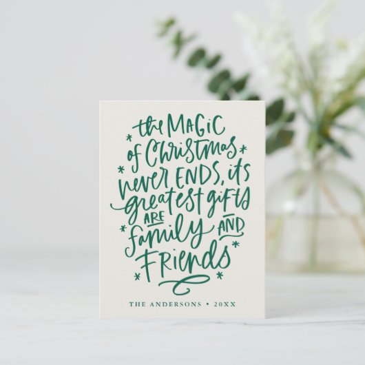 The Magic of Kerstbeige and Green Non-Photo Feestdagenkaart (Staand voorkant)