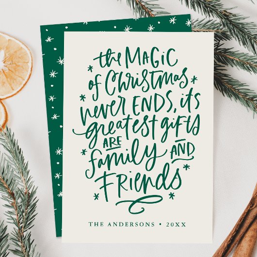 The Magic of Kerstbeige & Green Non-Photo Feestdagenkaart