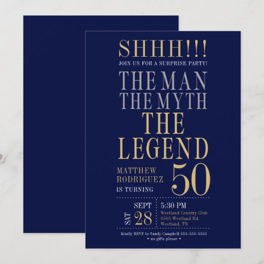 The Man The Myth The Legend Surprise 50th Birthday Kaart (Voorkant / Achterkant)
