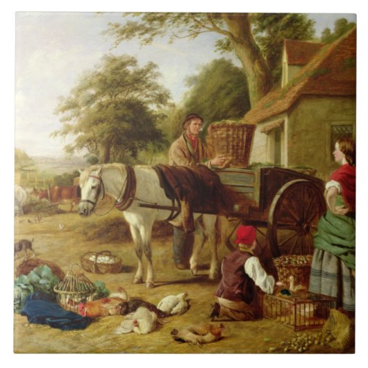 The Market Cart, 1864 (olie op canvas) Tegeltje (Voorkant)
