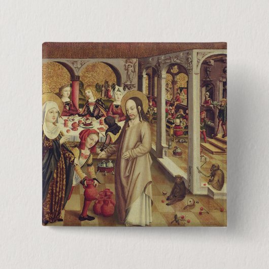 The Marriage at Cana, c.1500 Vierkante Button 5,1 Cm (Voorkant)