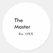 The Master boss name est year date man king title Ronde Sticker (Voorkant)
