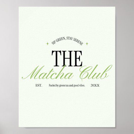 'The Matcha Club' Groene Retro Script Poster (Voorkant)