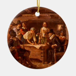 The Mayflower Compact by Jean Leon Gerome Ferris Keramisch Ornament