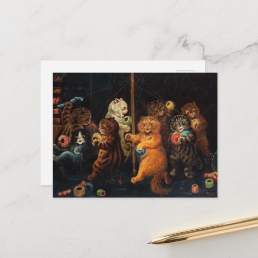 The Maypole by Louis Wain Feestdagenkaart (Voorkant / Achterkant in situ)