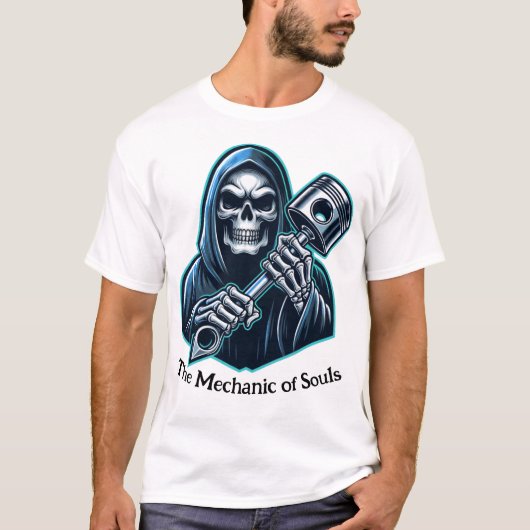 The Mechanic of Souls" Grim Reaper Piston T-shirt (Voorkant)