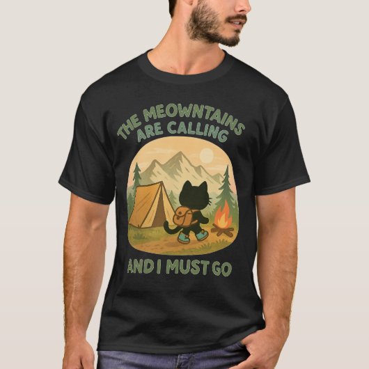 The Meowntains Are Calling Hiking Camping Cat Love T-shirt (Voorkant)