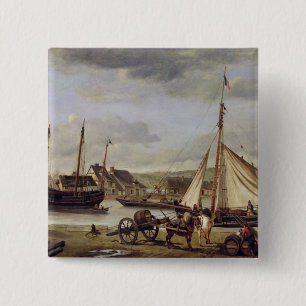 The Merchant's Quay bij Rouen, 1834 Vierkante Button 5,1 Cm