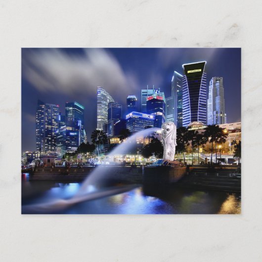 The Merlion en Singapore Skyline Briefkaart (Voorkant)