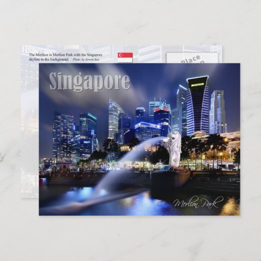 The Merlion en Singapore Skyline Briefkaart (Voorkant / Achterkant)