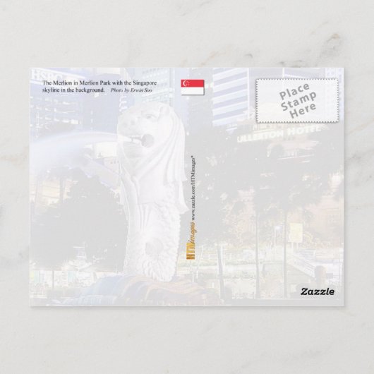 The Merlion en Singapore Skyline Briefkaart (Achterkant)