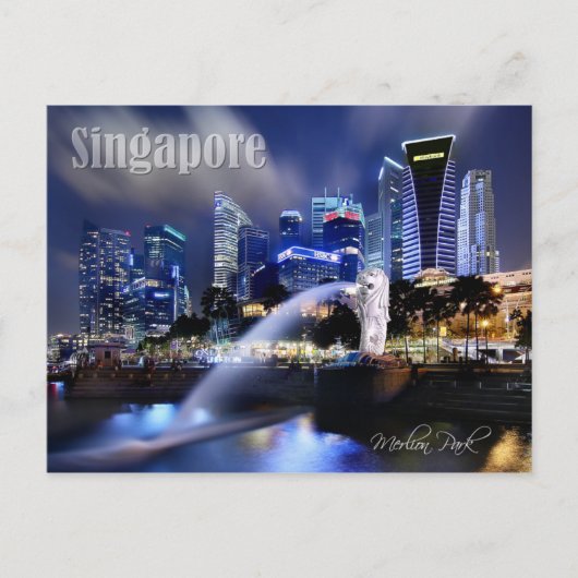 The Merlion en Singapore Skyline Briefkaart (Voorkant)