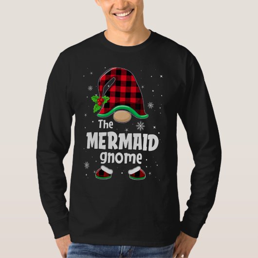 The Mermaid Gnome Buffalo Plaid Christmas Matching T-shirt (Voorkant)