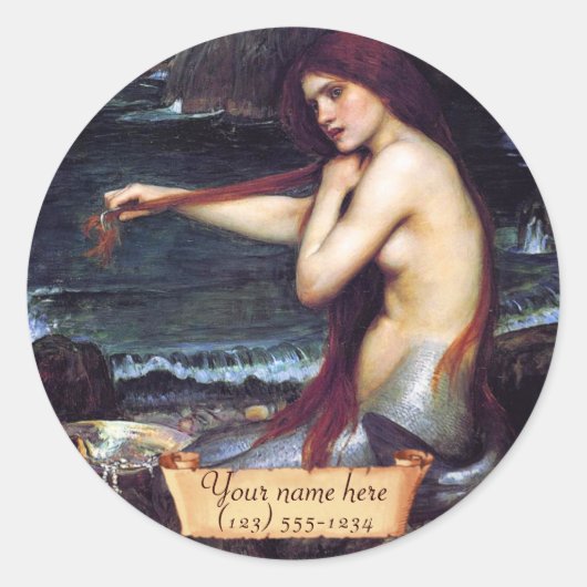 "The Mermaid" Pre-Raphaelite Bookplate Ronde Sticker (Voorkant)