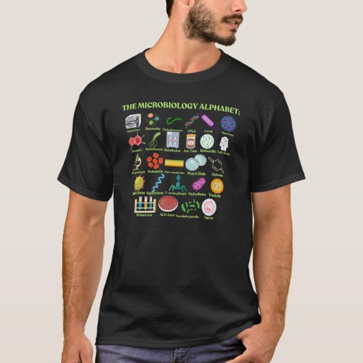 The Microbiology Alphabet science and microbiology T-shirt (Voorkant)